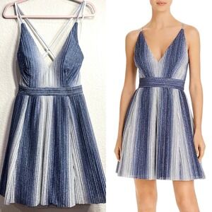 AQUA Cocktail Mini Dress Medium Metallic‎ Gradient Ombre Spaghetti Strap V-Neck